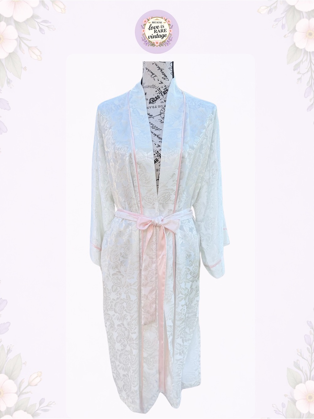 Vintage Victoria’s Secret Gold Label Floral Jacquard Robe in White & Pink
